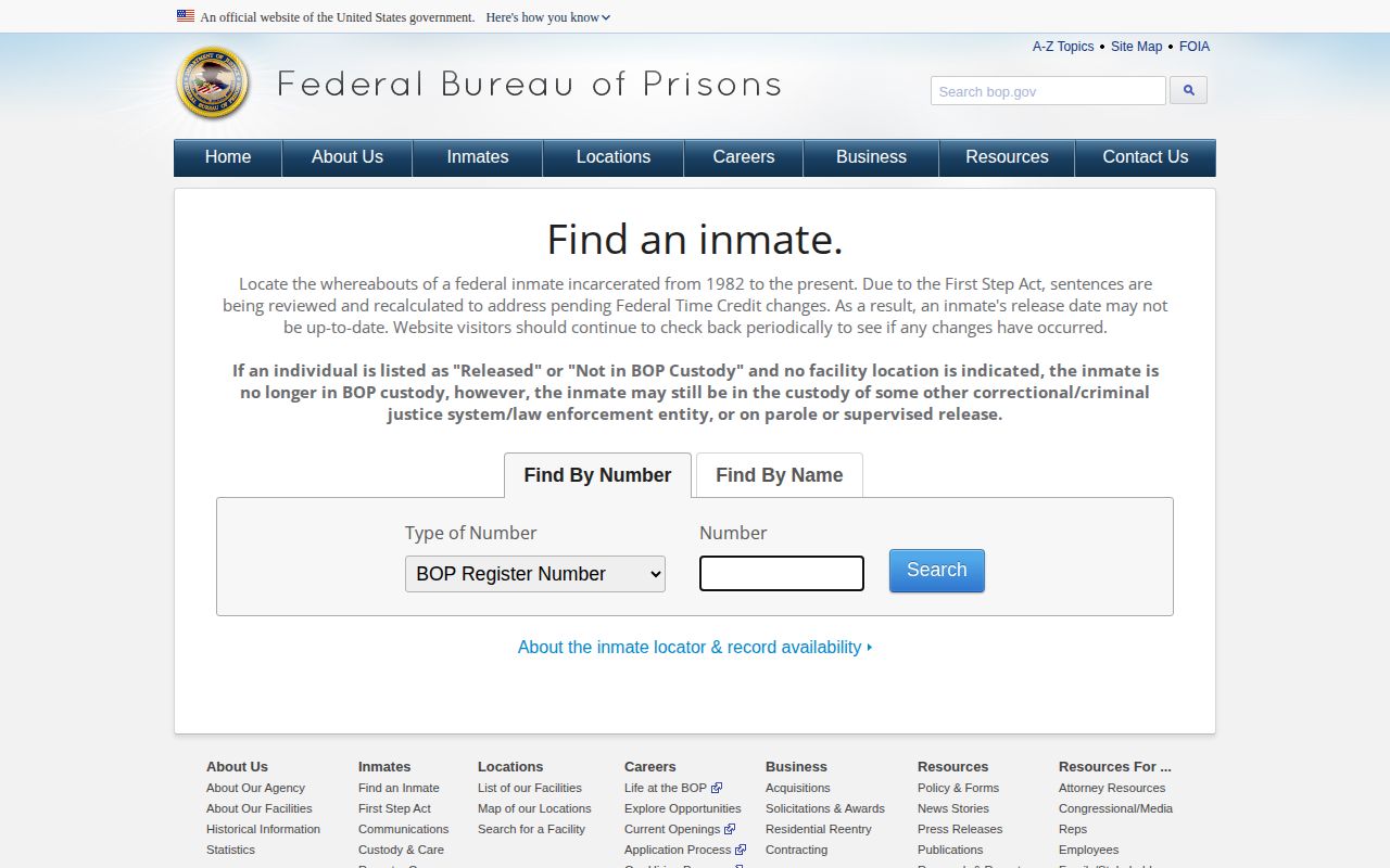 Federal BOP locator for a DeKalb County release record search