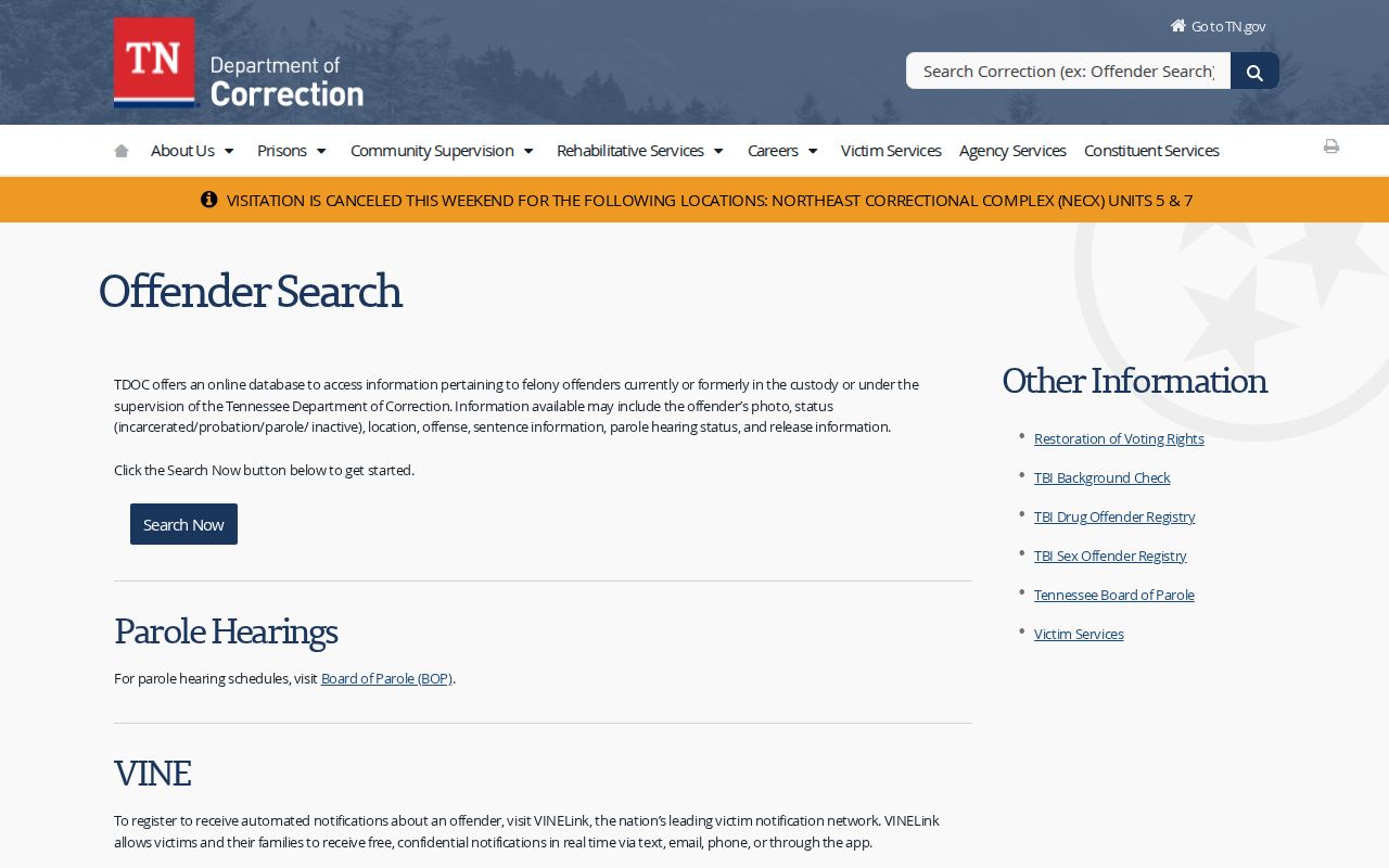 TDOC FOIL scope for DeKalb County released inmate records
