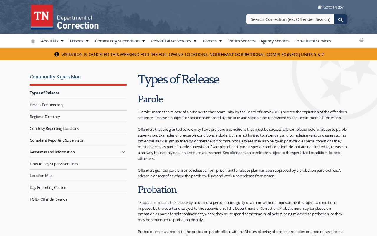 TDOC release types affecting DeKalb County release dates